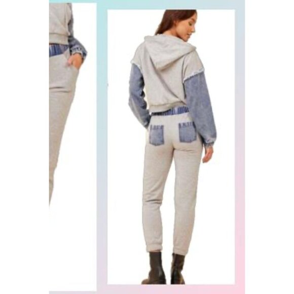 NWT Vintage Havana‎ WASHED DENIM AND FLEECE COMBO JOGGER Size Small - Picture 15 of 15